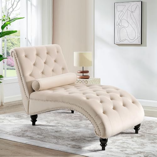 SLEERWAY Chaise Lounge Chair Indoor, Modern Velvet Upholstered So...