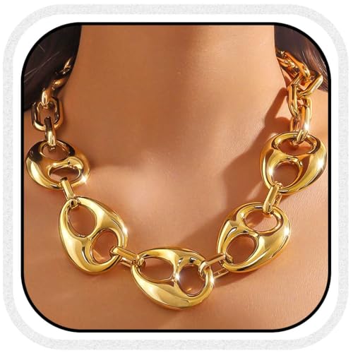 CLOACE Chunky Choker Necklace Gold Cuban Link Necklaces Chain Fashion Jewelry for Women (G-C)