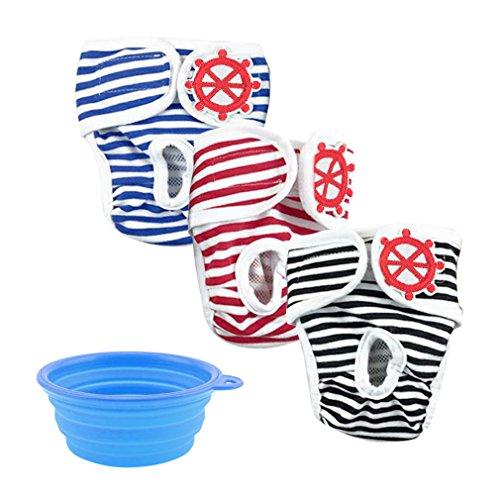 hikong 3 Pcs Pet Dog Windel Baumwolle Hygieneunterhose Weibliche Hund Physiologische Unterwäche Menstruation Unterwäsche Slips Schutzhose für Hündin+1* klappbare Pet Schüssel Cover