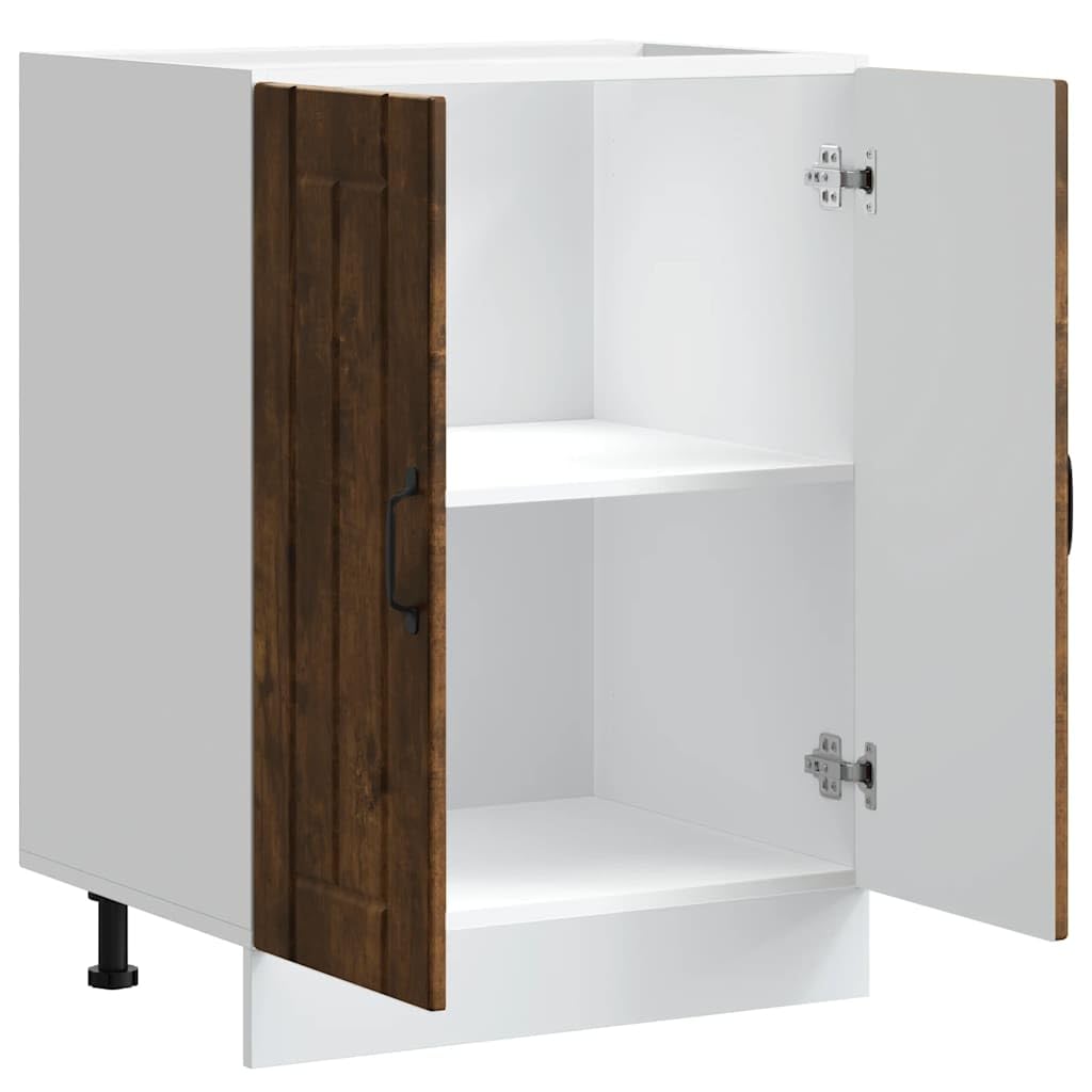 Mobile sottolavello Lucca in legno di rovere affumicato con molto spazio di archiviazione, piedini regolabili, 60 x 46 x 81,5 cm, autoportante, salvaspazio, per cucina, sala da pranzo, dispensa