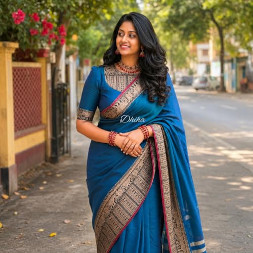 Image of Narayanpet Pure Cotton Saree for Women | Preethika Big Border Saree with Running Blouse | Tassels | Handloom Weave