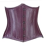 Real Maroon Leather Ladies Underbust Body Shaper Waist chinchers Sexy Party Wear Corset (Maroon, Large)