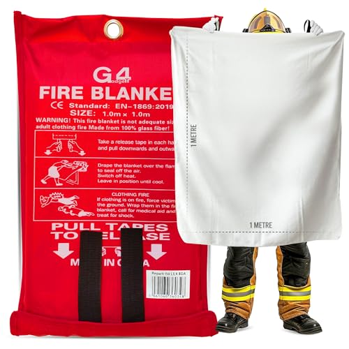 G4GADGET Emergency Fire Blanket - 1 Pack - Large 1m x 1m Fire Suppression Blanket with Loops for Kitchen Home Office Garage and Caravan - Wall Mountable Fiberglass Fire Blanket