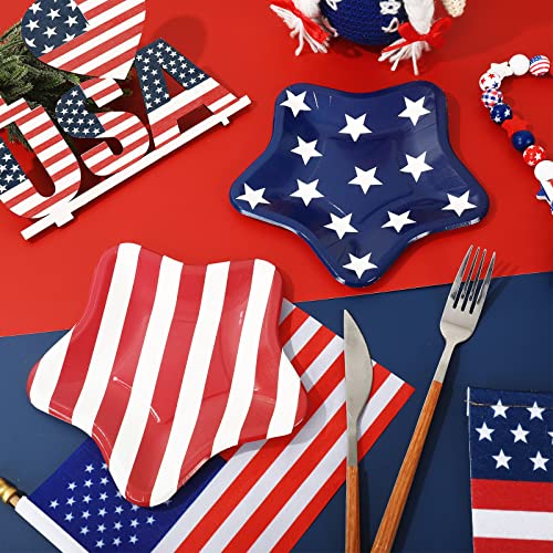 Whaline 40Pcs Patriotic Paper Plates 2 Design Star Disposable Plates Red Blue Star Stripe Plates 4Th Of July Decorative Tableware For Independence Day Party Supplies Table Decorations, 7.1 X 7.1In #TOP4