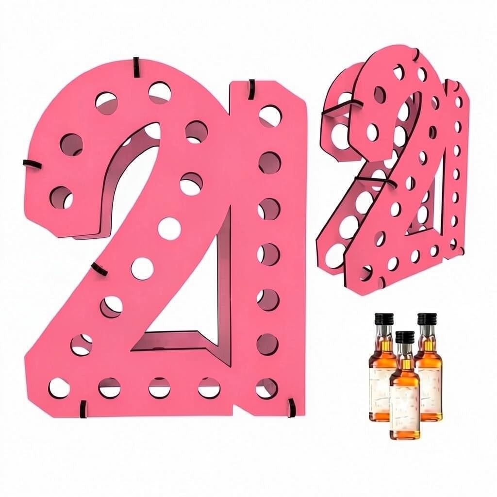 Lumber Reveal USA | Pink 21 Shot Bottle Holder | 21st Birthday Decorations | Unique 21st Birthday Gifts | Holds 21 Shooter Bottles | 4 Colors Available | Assembled