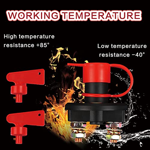 Gogonfly Battery Disconnect Switch, Dc 12V 24V Battery Master Isolator Cut Off Power Kill Switch For Marine Car Boat Rv Atv Auto Truck Vehicle, With 2 Waterproof Key, 4 Copper Ring Terminals #TOP4