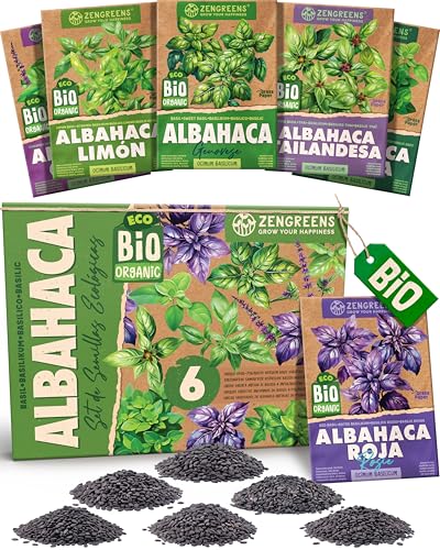 ZenGreens® - Set de semillas de albahaca eco - 6 variedades para cultivar fácilmente en el jardín, balcón o parterre elevado - Sementes verduras