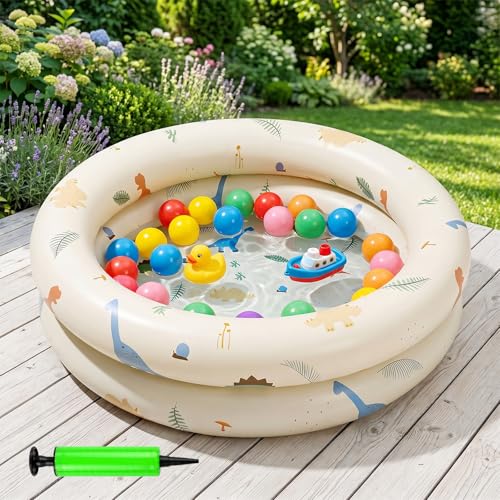 SilverChry Piscine Gonflable Pataugeoire, 90 x 25 Cm, Piscine Gonflable, Motif Dinosaure, avec Pompe à Air, Idéale pour Les Jardins, Balcons, Plages et Salles de Bain