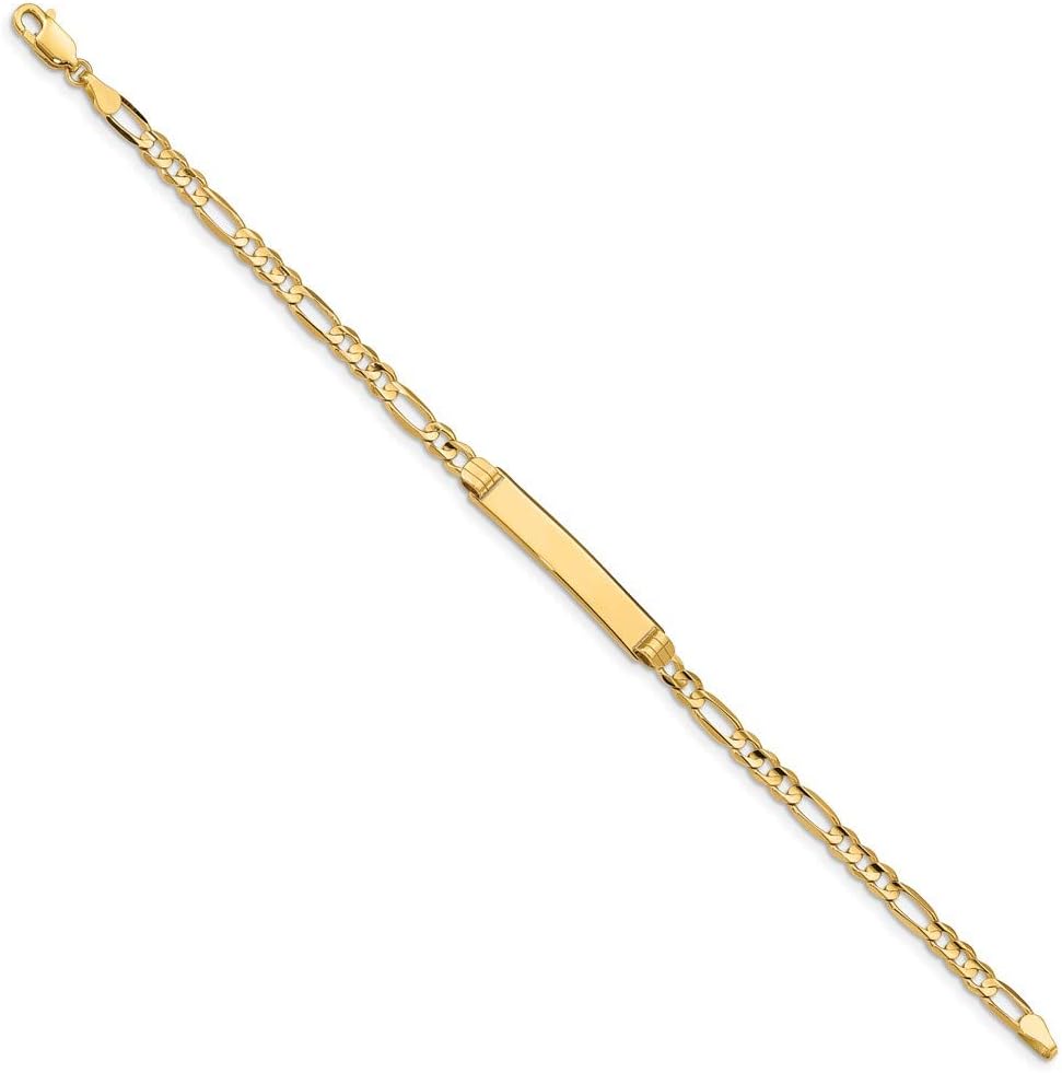 Engravable Personalized Custom 14K Yellow Gold Figaro ID Bracelet For Men or Women Length 8 inches Width 4.8 mm