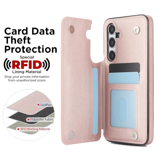 Asuwish Phone Case for Samsung Galaxy S24 Plus S24+ 5G Wallet Cover with Tempered Glass Screen Protector and Leather RFID Card Holder Stand Cell Accessories S24plus 24S + S 24 24+ Women Men Rose Gold by Asuwish - Used condition - Image 2