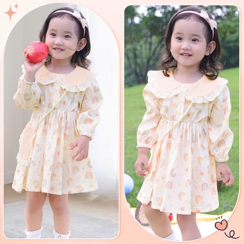 MHJY Baby Toddler Girl Dress Long Sleeve Fall Playwear Dress with Bag Floral Princess Dress Beige