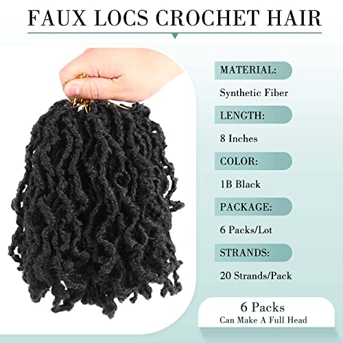 Hanne Fashion 6 Packs Short Faux Locs Crochet Hair 8 Inches Pre-Looped Soft Locs Crochet Braids Synthetic Crochet Hair Extensions For Black Women (1B, 6Packs) #TOP1