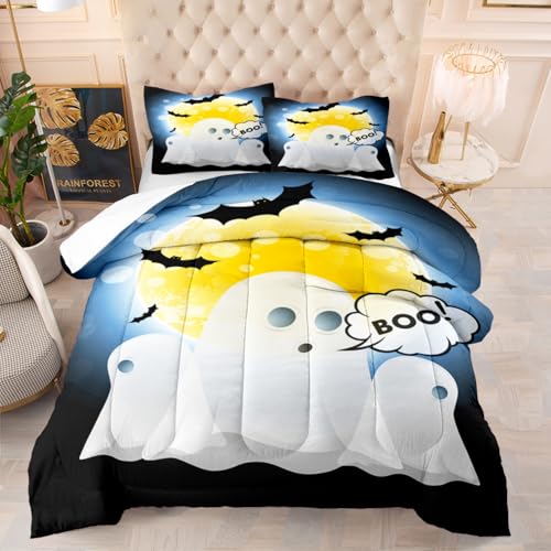 Edredon Cama 150 Fantasma De La Luna Amarilla Relleno Nordico Cama 150 Cálido y Cómodo con 2 Fundas de Almohada Relleno Nordico 4 Estaciones Transpirable Edredón Invierno Cama 150 (203x228 cm)