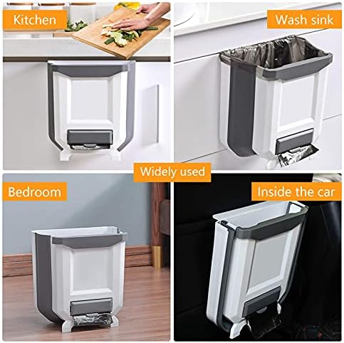 HUAPPNIO Kitchen Bin Plastic Folding Wall Mounted for Cupboard Door Hanging Trash Can 8L (White)