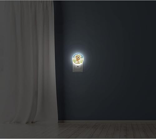 Miniatura 6 de Axayaz Golden Retriever - Luz nocturna para perro enchufable a la pared, guirnalda de flores de margaritas blancas, campo floral, cachorro, sensor