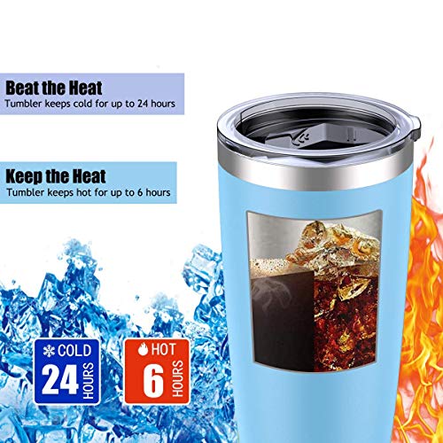 Image of Umite Chef 20oz Tumbler Double Wall Stainless Steel Vacuum Insulated Travel Mug with Lid, Insulated Coffee Cup, 2 Straws, for Home, Outdoor, Office, School, Ice Drink, Hot Beverage (20oz, Blue)