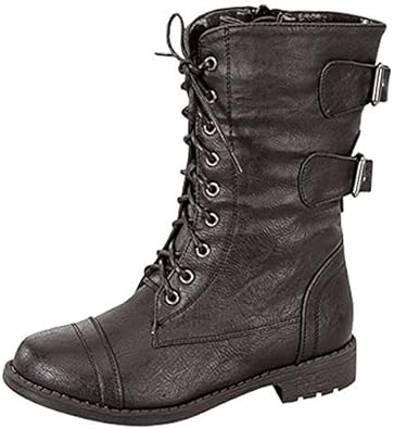 Faux Leather Combat Boots,Black Dome 