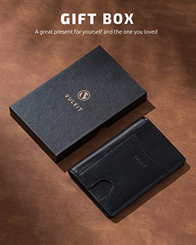 Image of VULKIT Bifold Front Pocket Slim Wallet RFID Blocking Minimalist Thin Leather Credit Card Holder Wallet for Men and Women Black