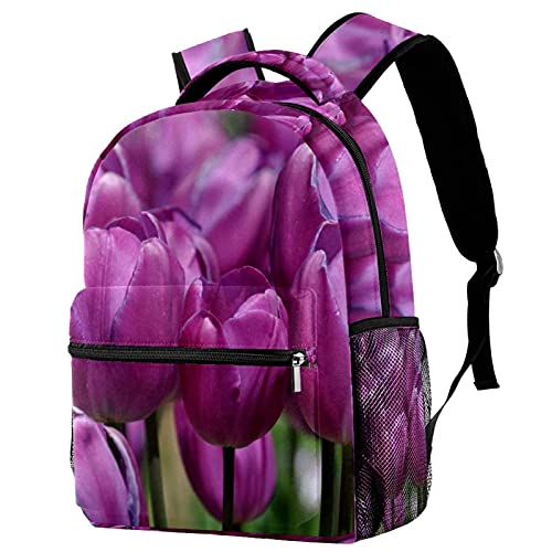 Sac à dos de voyage avec porte-bouteille et motif tulipes violettes