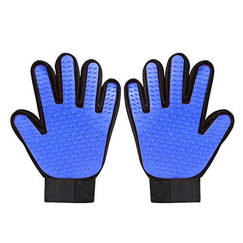 Pet Grooming Glove Hair Remover Brush Gentle Deshedding Efficient Pet Mitt Pet Massage Gloves Left & Right Hand Draw Dogs Cats Horses Long Short Fur (Blue)