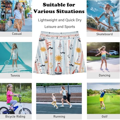 visesunny Girl's Golf Skirt Athletic Simple Striped Boat Pattern Tennis Skort Sport Activewear with Double Layer Pockets4