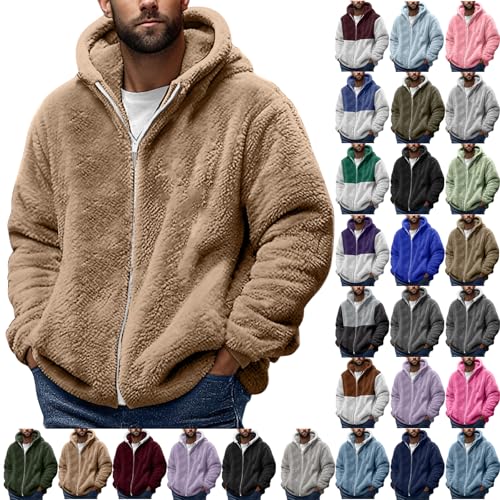 Mens Fleece Jacket Sherpa Lined Zip Up Hoodie – Warm Plush Winter Coat Casual Soft Outerwear for Cold Weather Fall