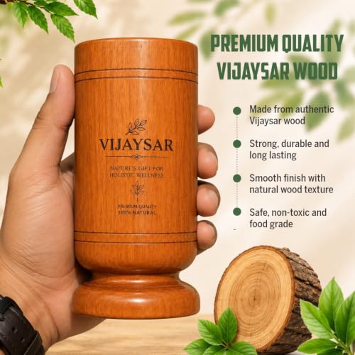 Image of Vijaysar Wood Glass for Diabetes with Neem 150 ML Capacity | Lab Tested Ayurvedic Herbal Water Tumbler for Overnight Infused Water | Reusable Natural Glass (Pack of 3)