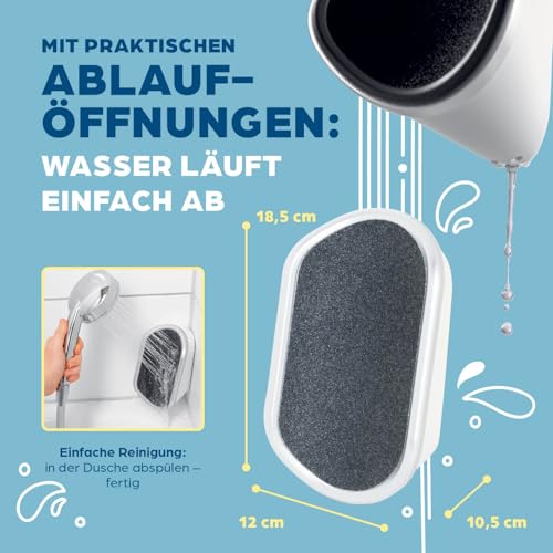 HornyFeet Hornhautentferner für die Dusche | Extragroße Hornhautfeile für ein perfektes Ergebnis - hygienisch & langlebig | Bequem & einfach Hornhaut entfernen direkt beim Duschen - kein Bohren [Weiß]