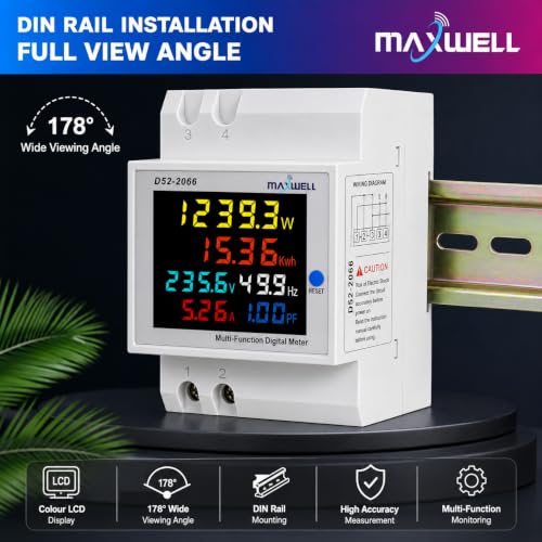Image of MAXWELL Multifunctional Digital Meter | DIN-Rail | AC 40-300V | Current, Power, Frequency & Energy Monitor with LCD Display | 6 in 1 Digital Energy Meter
