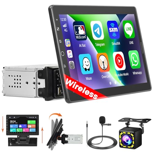 Hikity 10.1 Inch Single Din Car Stereo with Carplay Android Auto, Detachable Touch Screen Car Radio, Bluetooth FM Car Audio Receiver Support Mirror Link TF AUX USB SWC DVR Backup Camera