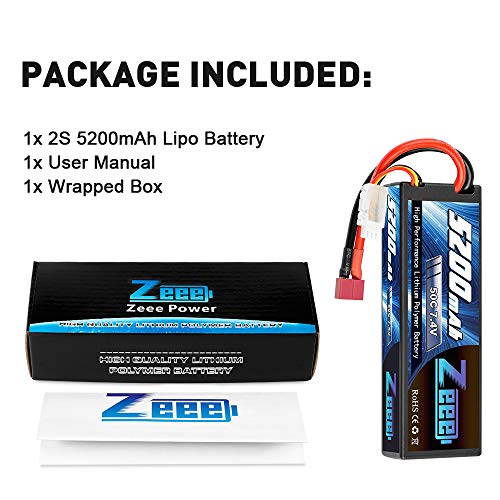 Zeee 5200Mah 7.4V 2S 50C Lipo Battery Hard Case With Deans T Plug For Rc Truck Rc Truggy Rc Heli Airplane Drone Fpv Racing (1 Pack) #TOP6