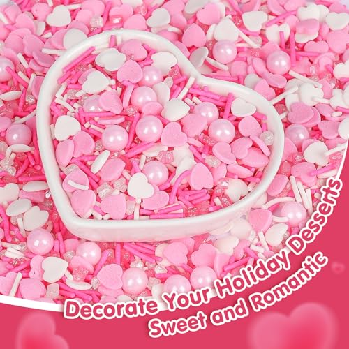 Image of Edible Heart Sprinkles,Pink White Sprinkles -130g,Edible Heart Shaped Sprinkle,Pearl,Jimmies and Sugar Crystals Mix for Baking,Light Pink Cupcake Toppers,Cake,Candy,Cookie Decorations,Donuts Ice Cream Dessert Decorating,Wedding Birthday Party Supplies