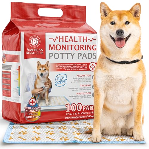 Image of American Kennel Club Advanced Puppy Pads with Color-Changing Health+ Indicator and Ultra Absorbent Quick Dry Gel - 22''x22'' Leakproof Training Pads for Dogs - Fresh Scented - 100 Count