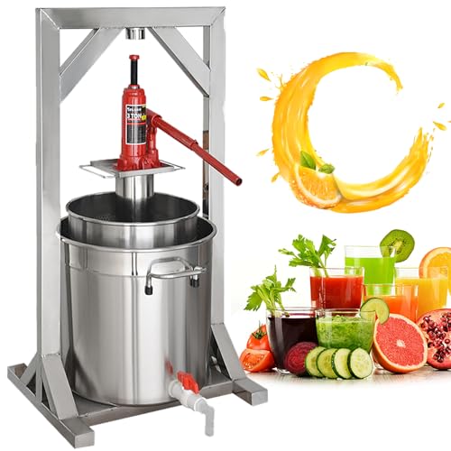 Prensa hidráulica de sidra, prensa de vino de frutas de acero inoxidable, máquina manual de prensa de miel, trituradora de uvas para hacer jugo y suministros de bricolaje, 36 L