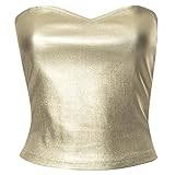 YROHGKPN Top de tubo sin tirantes metálico brillante de moda para mujer, sin mangas, espalda descubierta, delgada, bandeau, chalecos, tubo sin tirantes metálicos, top, dorado, L