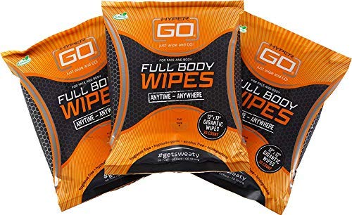 HyperGo Rinse-Free Hypoallergenic Biodegradable Bathing Wipes - All Natural Refreshing Wipe for Post Workout, Camping and Travel- Large, 3 Pack, Unscented