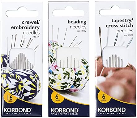 Korbond Triple Set Tapestry/Cross Stitch, 6 Beading 16 Crewel/Embroidery 28 Needles in Total for Hand Sewing, Repairs, Mending and Crafting, 4.8cm