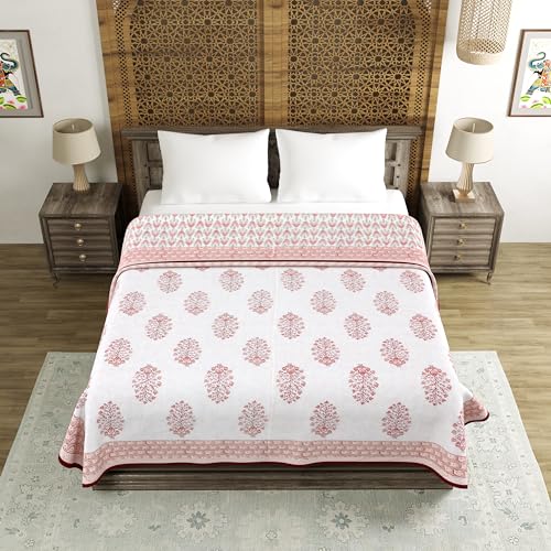 Image of BLOCKS OF INDIA 100% Cotton Dohar King Size Reversible Hand Block Printed Malmal Summer Dohar /Blanket (Color 4)