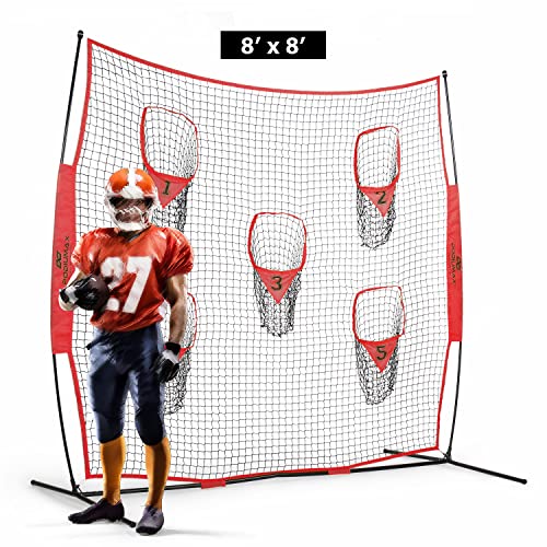 Podiumax Portable Football Trainer Throwing Net, 8Ft X 8Ft Knotless Net For Improving Qb Throwing Accuracy With 5 Target Pockets, With Carry Bag (Red) #TOP6