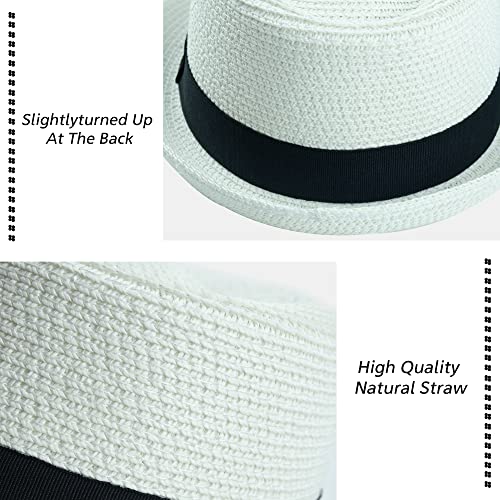 Koreshion Kids Girls Boys Floppy Straw Hat Summer Short Brim Fedora Panama Cap Beach Sun Visor Hats White #TOP4