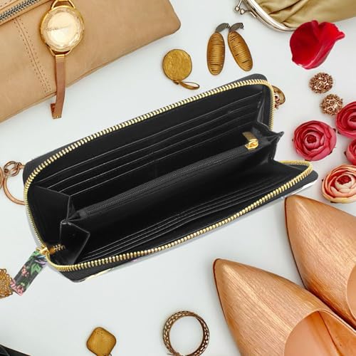 MNSRUU Womens Wallet Purses, Gothic Skull Skeleton Holding Flowers Clutch Purses for Women RFID Blocking Credit Card Holder Wallet Leather Zipper Coin Purse4