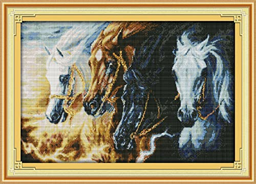 Broderie point de croix cheval au galop toile 11CT aux fils multicolores