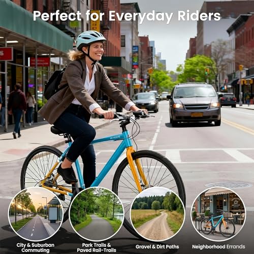 EOYOBIKE Hybrid Bike for Men, 700C Aluminum 29LB Ultra-Light 8-Speed Commuter Bicycle, 29" Urban City Bike with Dual Disc Brakes, 350lbs Max Load, Road Commute Bike for Adults, 85% Pre-Assembled