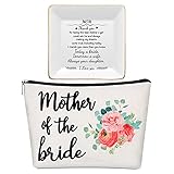 Wedding Makeup Bag for Bride Groom Mom Mother Makeup Pouch Flower Pattern Makeup, Mother Jewelry Tray Ceramic Jewelry Holder Dish Trinket Box Bridal Ring Holder for Women (Mother of the Bride)