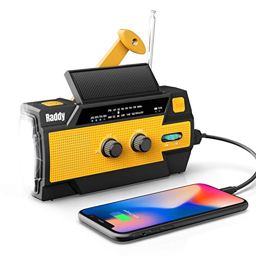 Raddy SW3 Radio Solar de Emergencia Am-FM Radio Dinamo de Carga Manual con batería de 4000mAh y Carga Solar con Linterna SOS y Banda de Transporte Reflectante para Camping