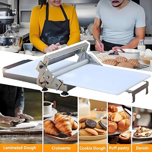Foglio di pasta manuale pieghevole, rullo da pasticceria in acciaio inossidabile per croissant Pizza Pasta, spessore regolabile 0-25mm, design compatto per la cucina domestica e l'uso commerciale dell