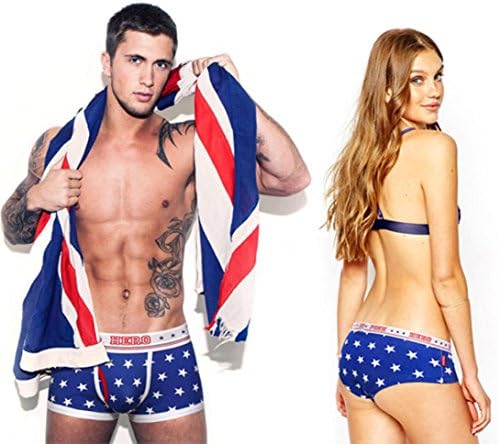 GBSELL Sexy Women Men Stripe Stars Boxer Briefs Panties Bikini Lovers' Clothes (M, Men Blue Stars)