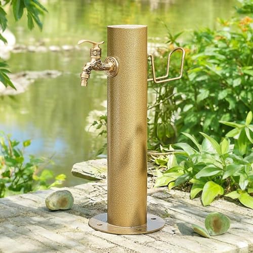Fuente de jardín de estilo antiguo, columna de agua de acero inoxidable 304 de 50 cm, soporte de grifo de agua para exteriores, acabado dorado para decoración del hogar y el jardín