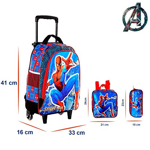 Kit Mochila Escolar Infantil Homem Aranha Marvel de Rodinhas