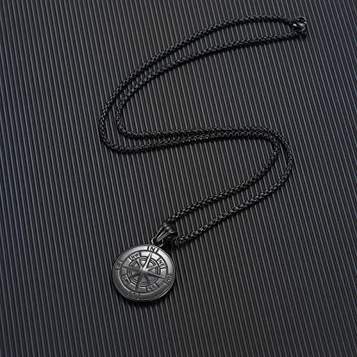 Azfvbql Compass Necklace For Men Chain Stainless Steel Compass Pendants Male Jewelry (Black-Compass-21.6In Chain) #TOP3